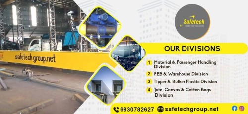 <strong><strong><strong><strong>SafetechGroup: since 1980, manufacturing of Materia, EOT Crane, Goods Lift, Peb Shed, Porta Cabin, Jute Bag, etc.</strong></strong></strong></strong>
