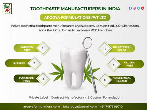 <strong><strong>Toothpaste Manufacturers in India - Arogya Formulations Pvt Ltd</strong></strong>